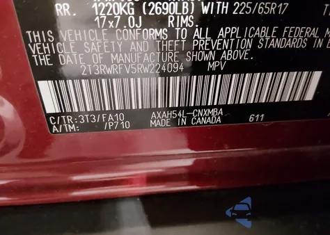 2024 Toyota Rav4 Hybrid Xle z USA, uszkodzony, nr VIN 2T3RWRFV5RW224094